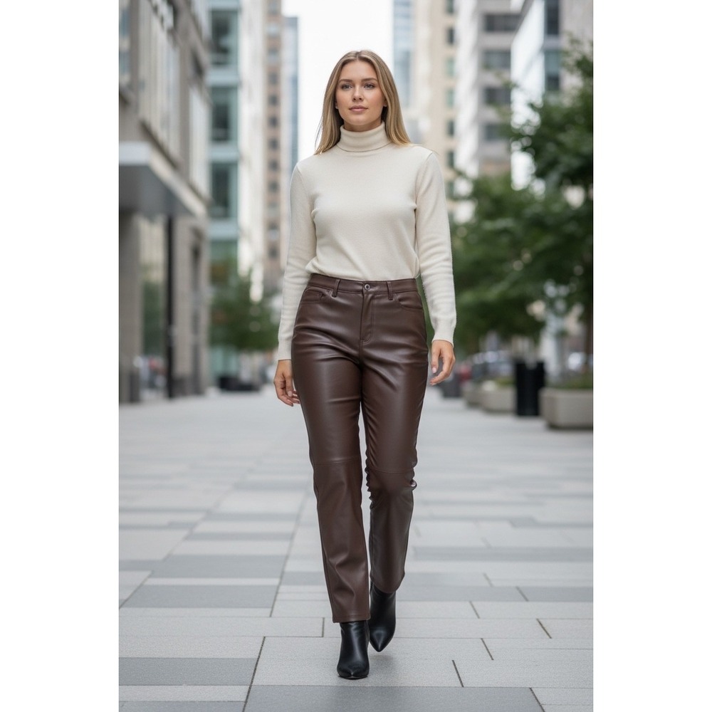 Tinseltown Brown Faux Leather Mom Jeans High Rise Straight‎ Leg Pants Size 15